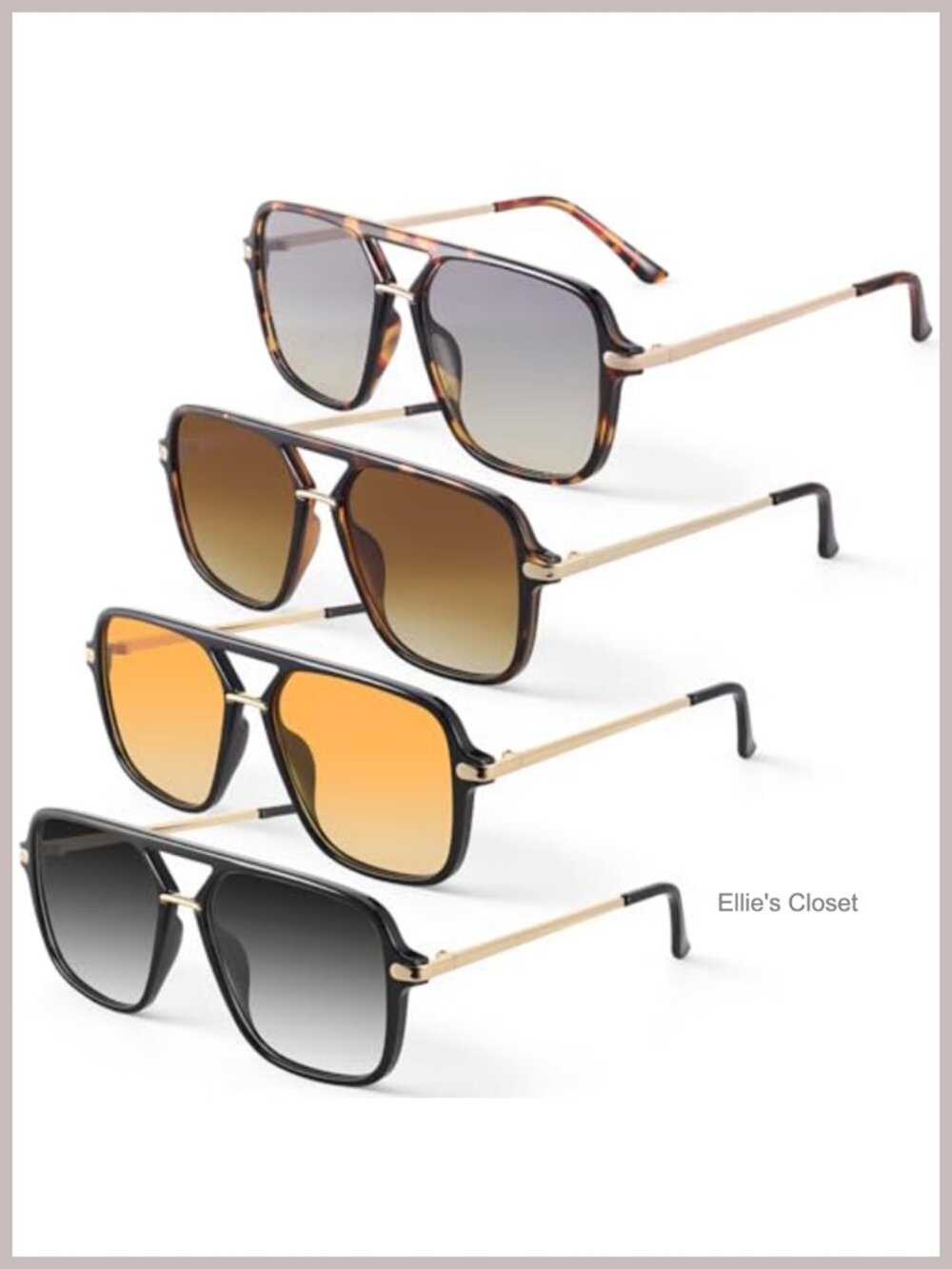 4 Pack Retro Square Sunglasses UV400 Polarized One Size Full Frame Eyewear